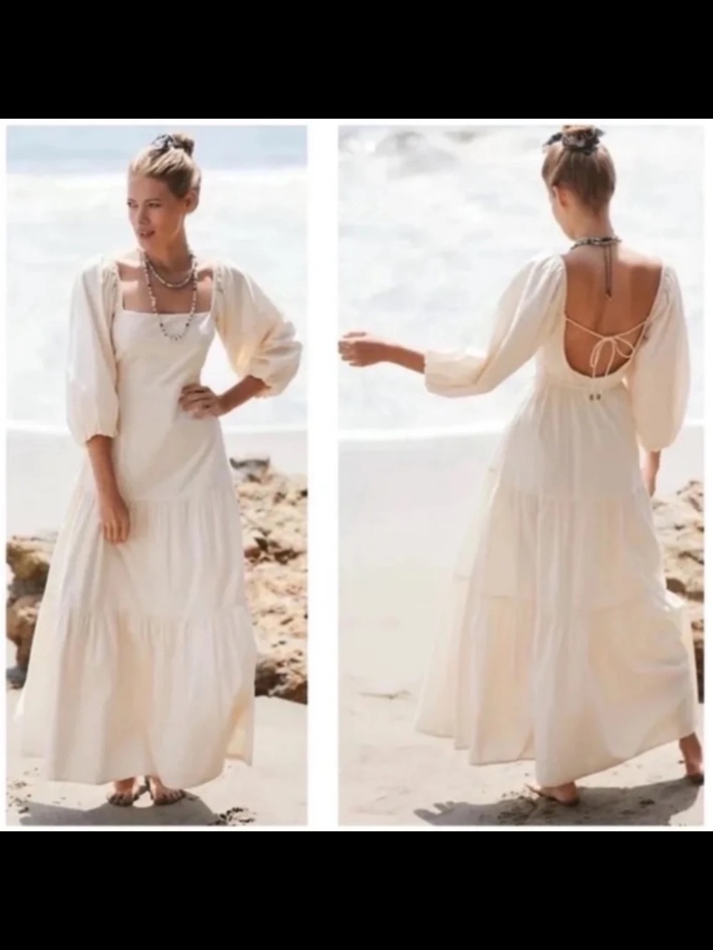 L*Space Bahia Open Back Peasant Maxi Dress Cream Size S - NWT